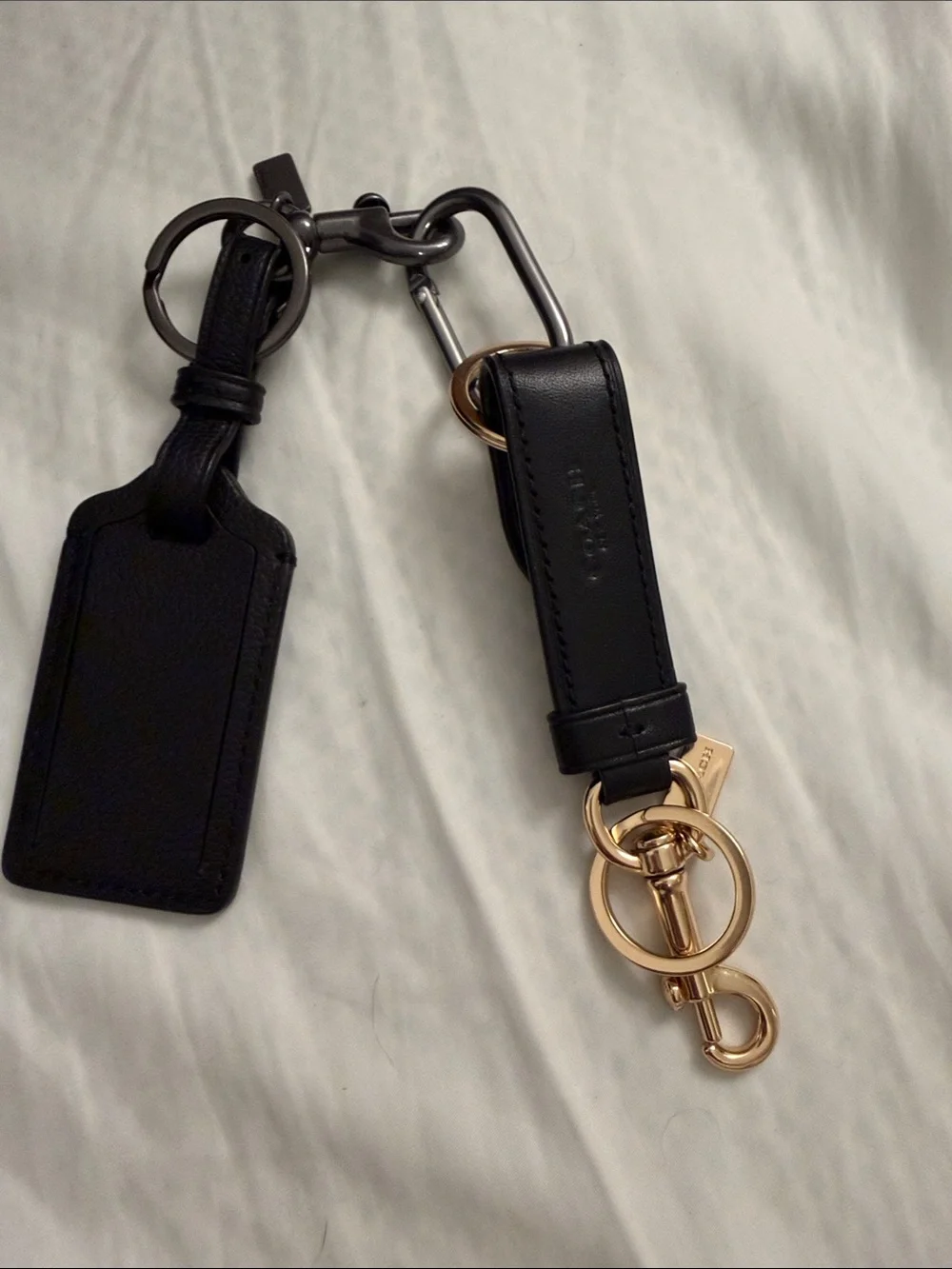 Coach Black Leather Keyring and Luggage Tag with Gold Hardware